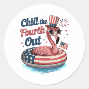 Sticker Rond Refroidir le quatrième drôle de 4 juillet flamant 