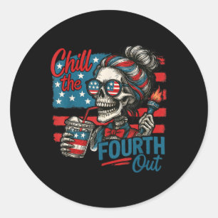 Sticker Rond Refroidir le quatrième squelette drôle patriotique