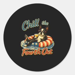 Sticker Rond Refroidis le quatre de manière drôle chien boston