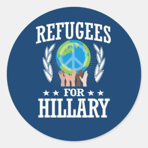 STICKER ROND RÉFUGIÉS POUR HILLARY