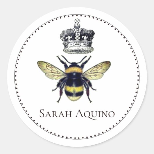 Sticker Rond Regal Bee Et Crown Custom Name Plaque d'enregistre (Devant)