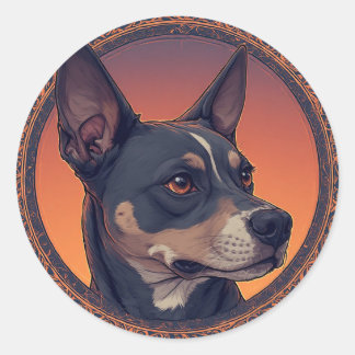 Sticker Rond Regal Chien dans le cercle artistique orné