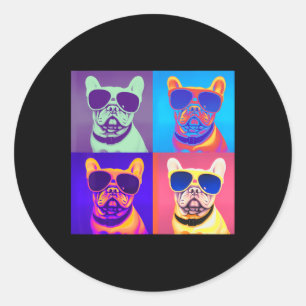Sticker Rond Regard Français Buldog Portant des lunettes de sol