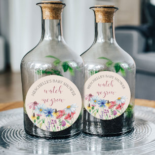 Sticker Rond Regarde-moi grandir Baby Shower Fleur des champs