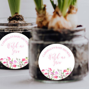 Sticker Rond Regarde-moi grandir Baby Shower Fleur Sauvage Rose