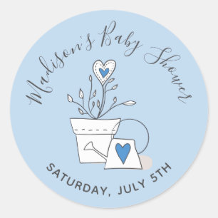 Sticker Rond Regarde-moi grandir Plante en pot bleue Baby Showe