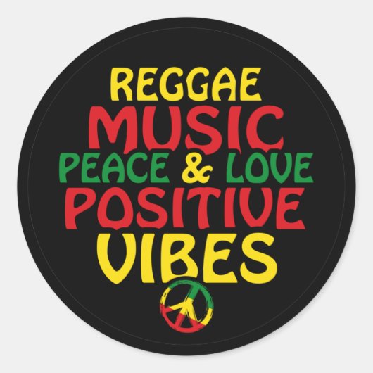 Sticker Rond Reggae design with positive quotes and reggae flag (Devant)