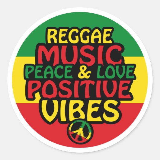 Sticker Rond Reggae design with positive quotes and reggae flag (Devant)