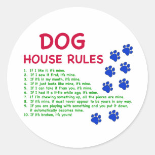 Sticker Rond Règles de la maison pour chiens - règles à suivre
