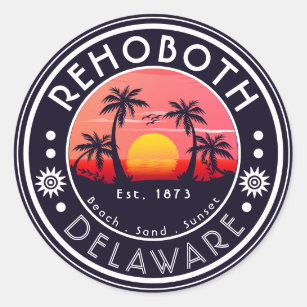 Sticker Rond Rehoboth Beach Delaware Palmiers Vintages années 8
