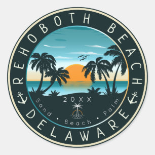 Sticker Rond Rehoboth Beach Delaware Sunset Retro Souvenir 80s