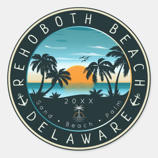 Sticker Rond Rehoboth Beach Delaware Sunset Retro Souvenir 80s (Devant)