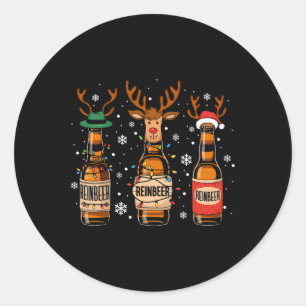 Sticker Rond Reinbeers Funny Reindeer Bière Noël Boire X