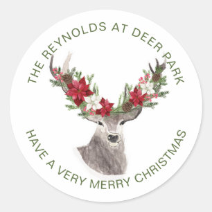 Sticker Rond Reindee, Noël Poinsettia