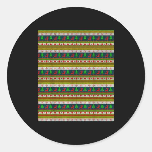 Sticker Rond Reindeer And Christmas Tree Knit Pattern  (Devant)