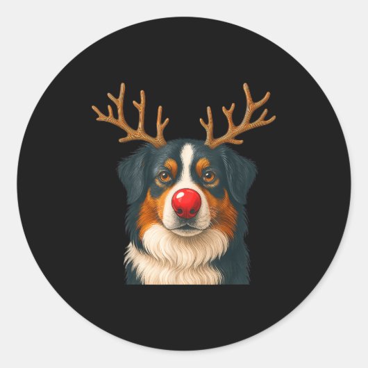 Sticker Rond Reindeer Australian Shepherd Christmas Aussie Dog (Devant)