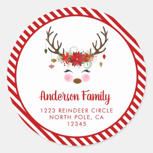 Sticker Rond Reindeer de Noël Adresse de retour Label Seal (Devant)