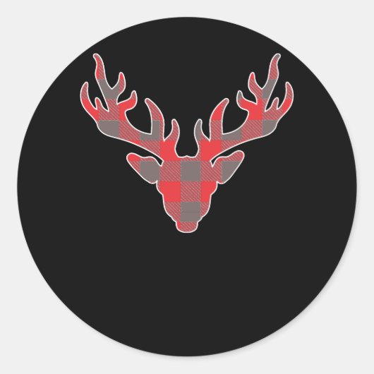 Sticker Rond Reindeer Deer Christmas Buffalo Plaid Holiday (Devant)
