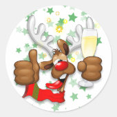 Sticker Rond Reindeer Drunk Funny Caractère de Noël (Devant)
