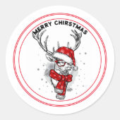 Sticker Rond Reindeer Face Joyeux Noël (Devant)