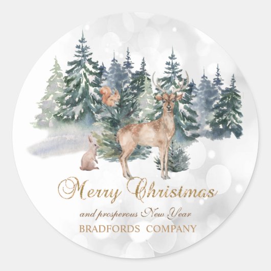 Sticker Rond Reindeer, Forêt, Bokeh Company (Devant)