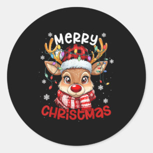 Sticker Rond Reindeer Joyeux Noël Lumière Noël Hommes de famill