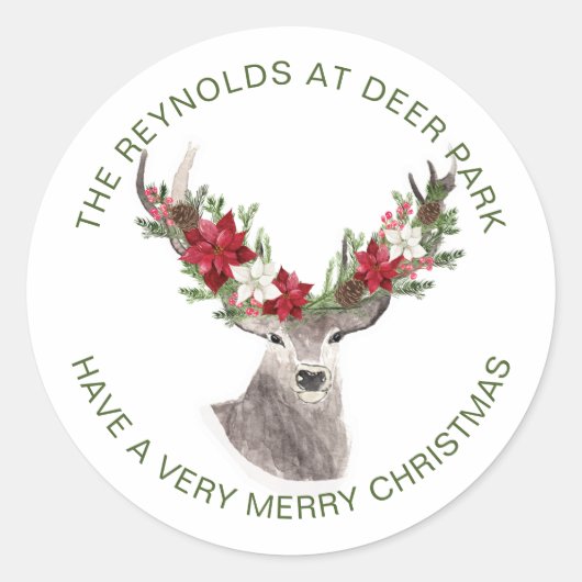 Sticker Rond Reindeer, Noël Poinsettia (Devant)
