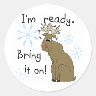 Sticker Rond Reindeer prêt pour les T-shirts et cadeaux de Noël