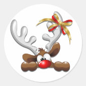 Sticker Rond Reindeer Puzzled drôle Caractère de Noël (Devant)