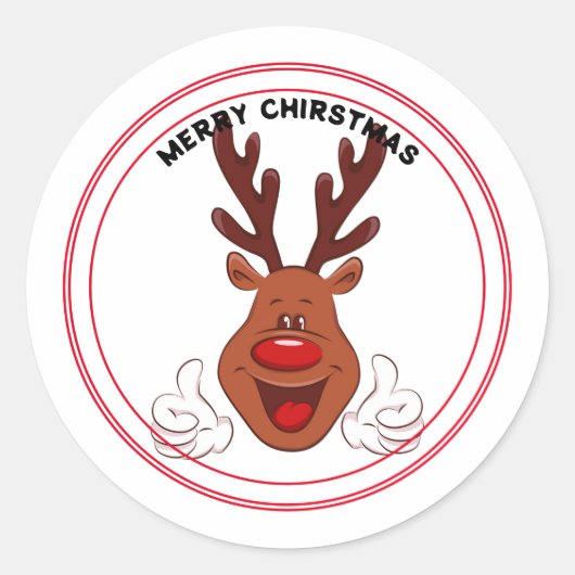 Sticker Rond Reindeer souriant Face Joyeux Noël (Devant)