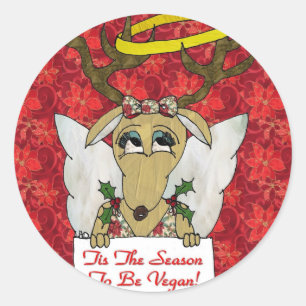Sticker Rond Reindeer Tis the Season to be Vegan Cadeaux Vêteme