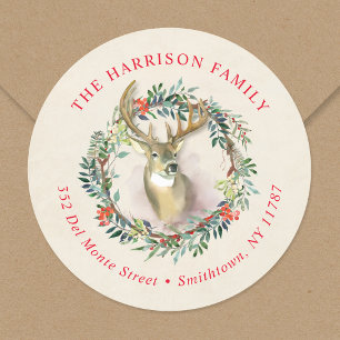 Sticker Rond Reindeer Wreath Christmas Return Adresse