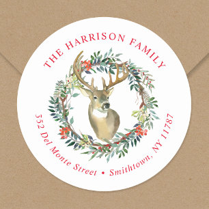Sticker Rond Reindeer Wreath Christmas Return Adresse