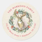 Sticker Rond Reindeer Wreath Christmas Return Adresse (Devant)
