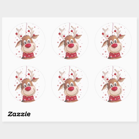 Sticker Rond Reinder de Noël (Feuille)