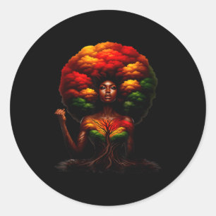 Sticker Rond Reine Afro Femme Noire Racines Africaines Mélanine