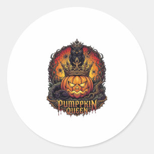 Sticker Rond Reine Citrouille Halloween Hibou Araignée Chat Noi