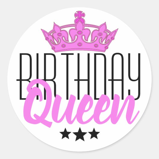 Sticker Rond Reine d'anniversaire et Couronne rose (Devant)
