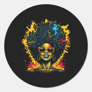 Sticker Rond Reine de drogue de cheveux afro Histoire noire Fil