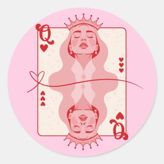 Sticker Rond Reine des Coeurs Art rouge et rose (Devant)