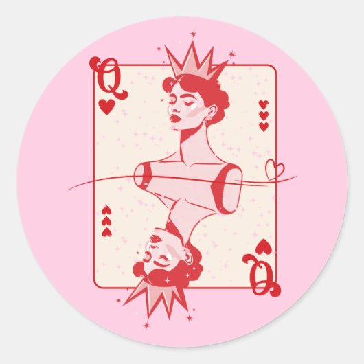 Sticker Rond Reine des Coeurs rouge et rose (Devant)