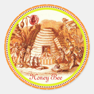 STICKER ROND REINE DES HONEY BEES EN SKEP / BEEKEEPER