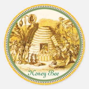 STICKER ROND REINE DES HONEY BEES EN SKEP / BEEKEEPER