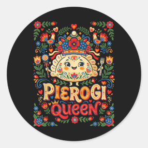 Sticker Rond Reine des pierogis Art folklorique polonais - Joli