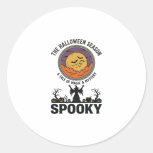 Sticker Rond Reine d'Halloween Petite Mademoiselle Sorcière Rét