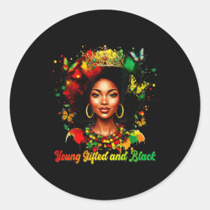 Sticker Rond Reine drôle de mélanine Jeune Douée Et Noire Afro