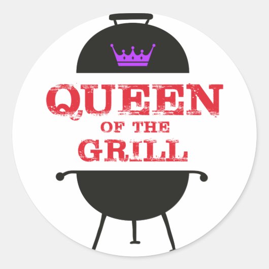 Sticker Rond Reine Du Grill, Rouge Couronne Violet (Devant)