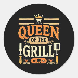 Sticker Rond Reine Du Grill Viande Byrbecue Fumée Bbq 1