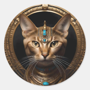 Sticker Rond Reine du Nil : Cléopâtre le chat à la tête