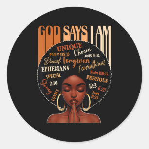 Sticker Rond Reine Fille Noire Femme Dieu Dit Je Suis Mélanine 